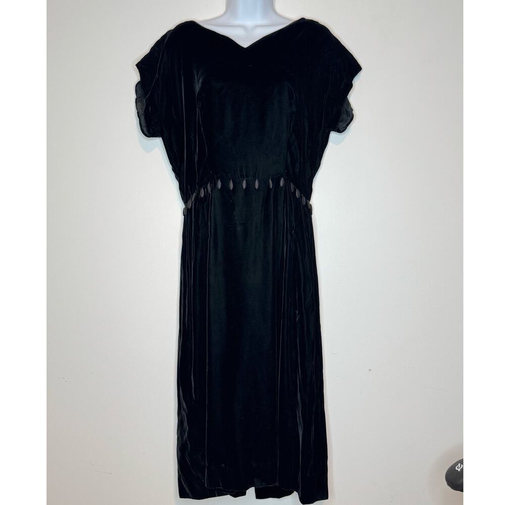 Vintage Women Black Velvet  Dress Whimsygoth Dark Coquette Union Label SZ S/M‎